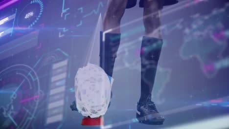 animación de la interfaz de procesamiento de datos sobre el jugador de rugby pateando la pelota