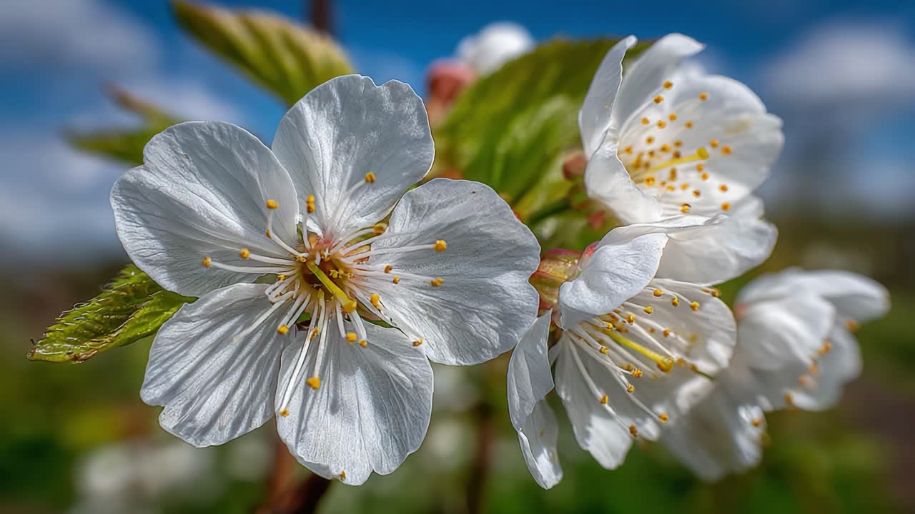 A Stunning Close-Up of Delicate White Blossoms in Full Bloom Against a Vibrant Blue Sky, Showcasing Nature's Beauty in Springtime Splendor