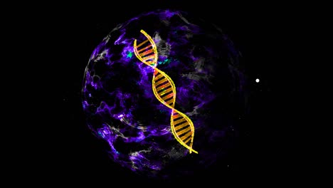 abstract dna core visualization wave technology digital violet energy sphere surface and particles outside