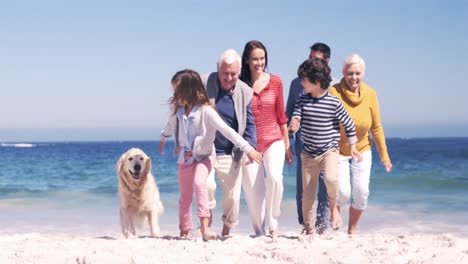 three generations family running to the camera
