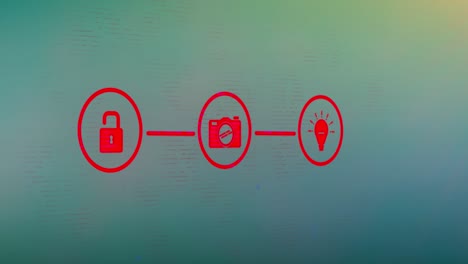 animation of padlock with camera and lightbulb forming flowchart on blue background