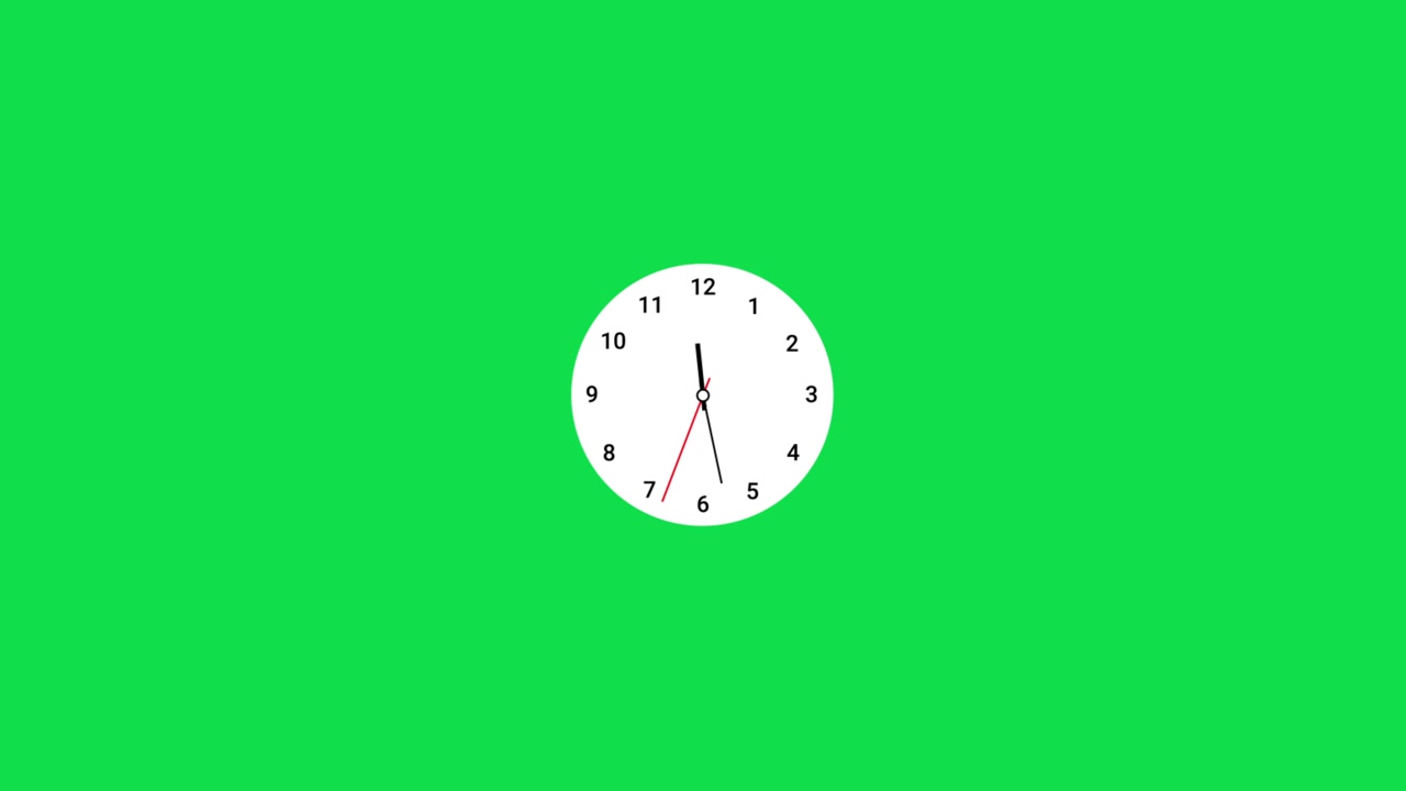 Quadrante di Orologio Analogico che Gira Rapidamente su Schermo Verde