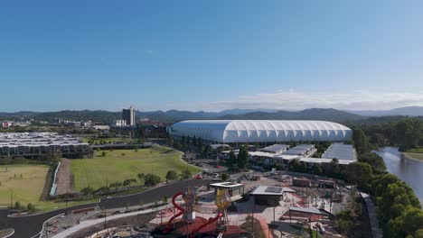 aerial view of stadium and construction site