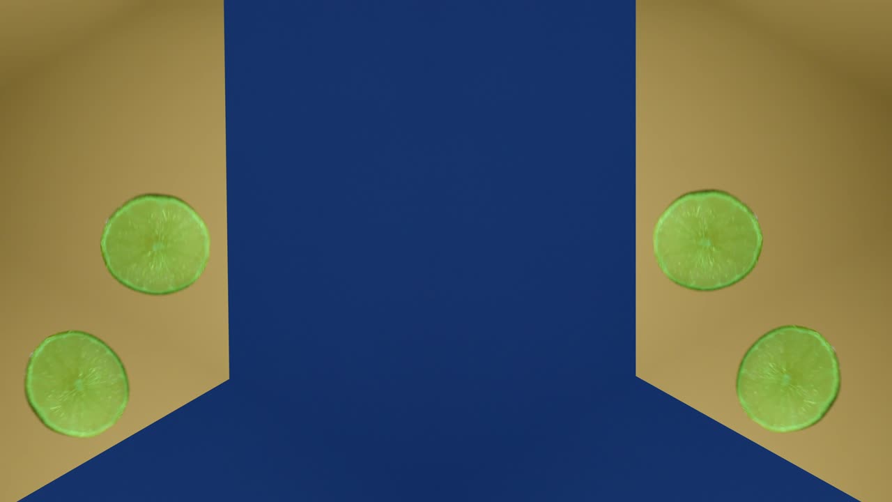 rebanadas de limón fresco y arándanos lanzados volando colgando en el aire y cayendo reflejo del espejo