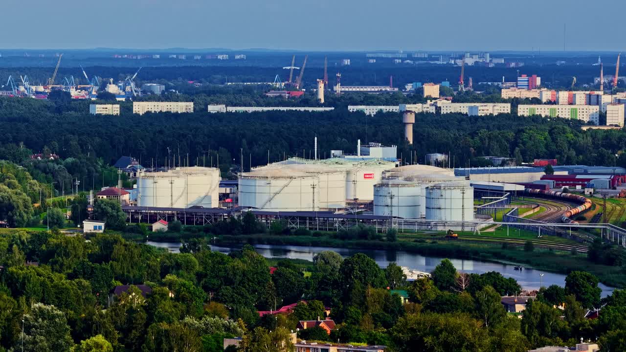 Large industrial storage tanks petroleum products Neste Latvija oil and fuel terminal