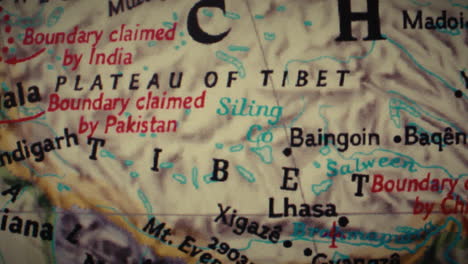 close-up of a map section showing the plateau of tibet and surrounding regions with various claimed boundaries