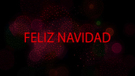 animation of feliz navidad text over red spots of light on black background