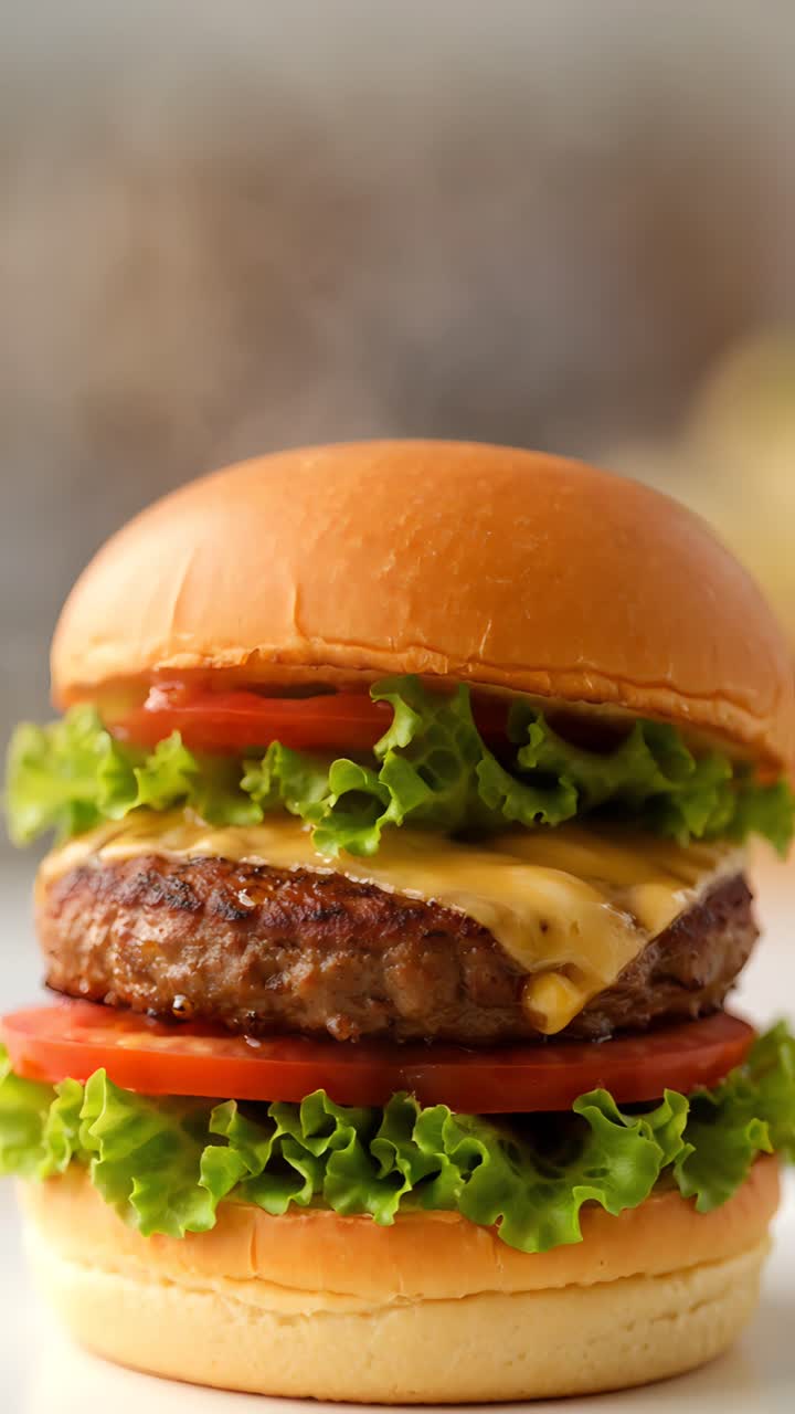 Hamburger Succoso Primo Piano Sfondo Bokeh 4K