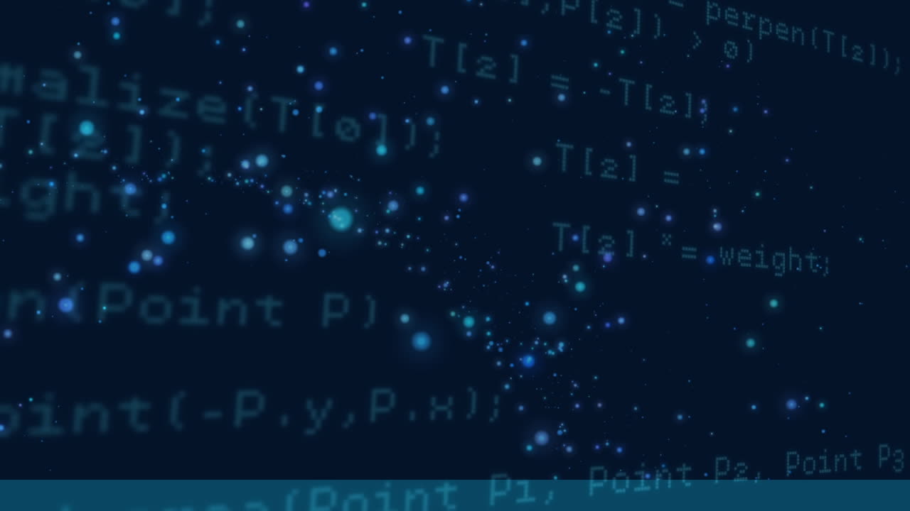 Animation of computer language over circles against black background