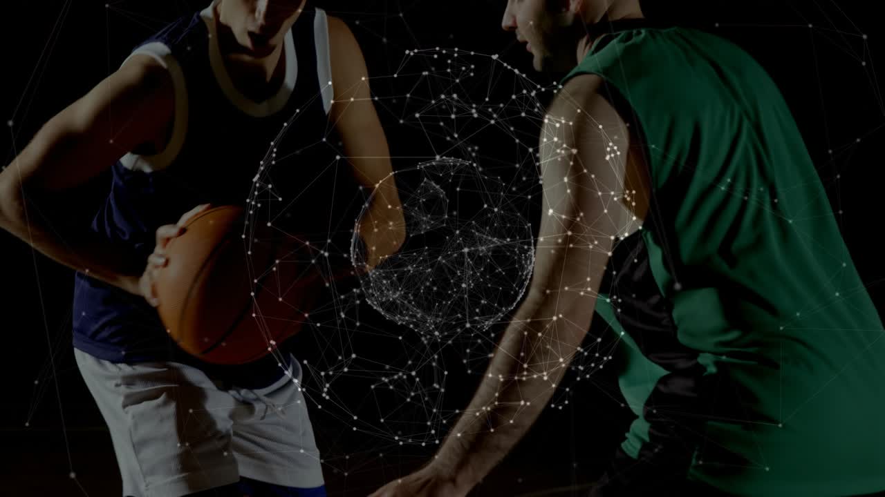 Defender poke causing left player rising and shooting in sports, blocking, point cloud following