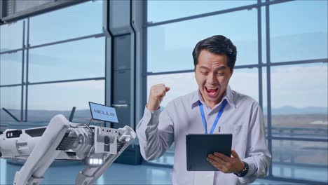 기술 발전을 축하하는 엔지니어
