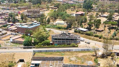 birdseye aerial view of loitokitok kenya, shanty poor neighborhood of nairobi suburbs, kenya