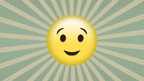 animación del icono del emoji sonriente sobre el fondo del patrón de rayas