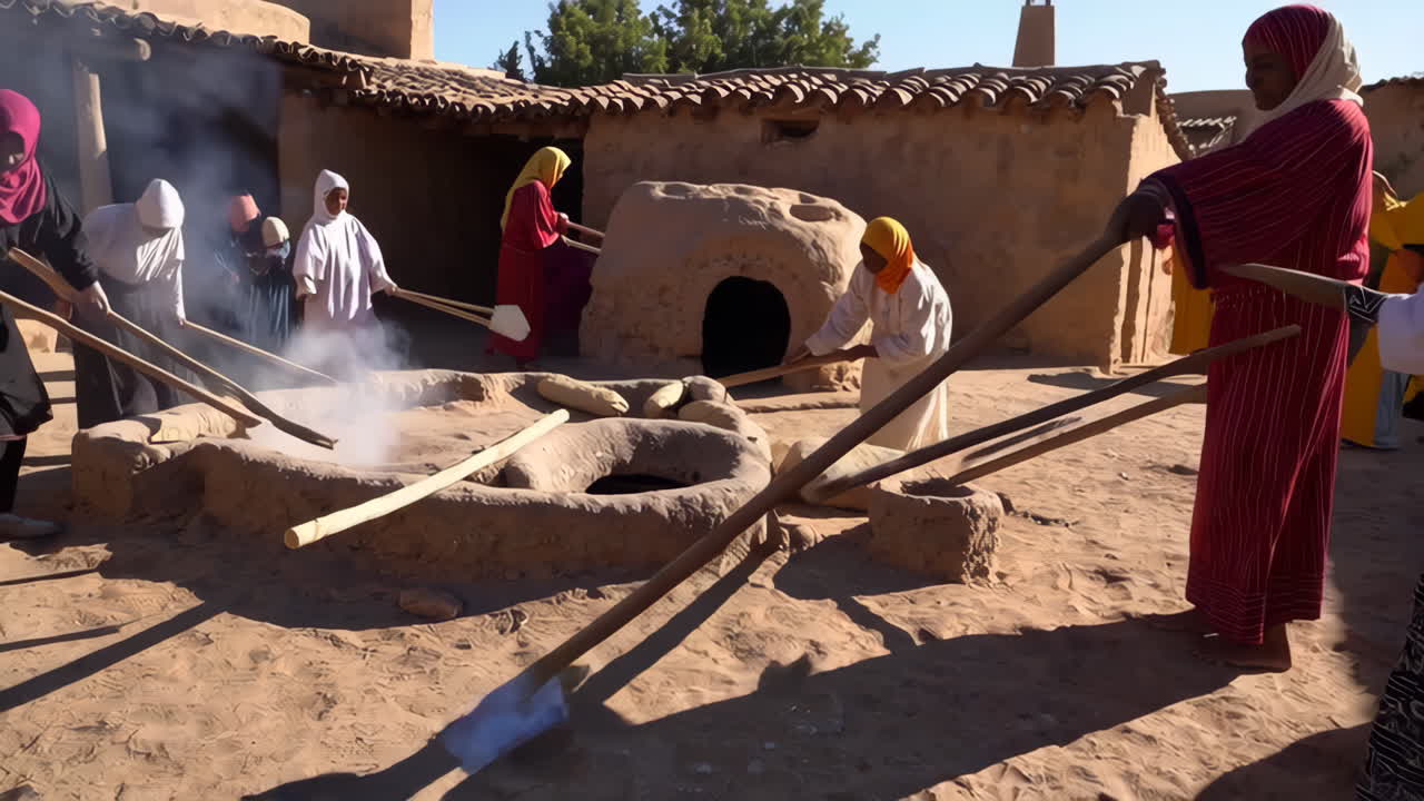 Women Baking Bread in a Traditional Middle Eastern Village