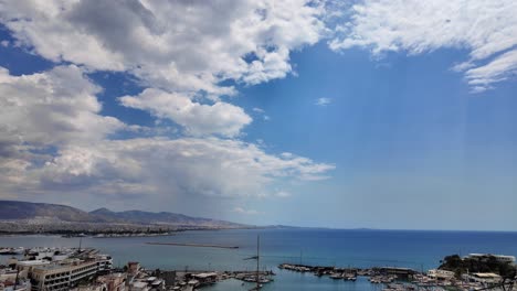 Aegean-Sea-at-Piraeus-port-marina-in-Athens,-Greece-panoramic-viewpoint