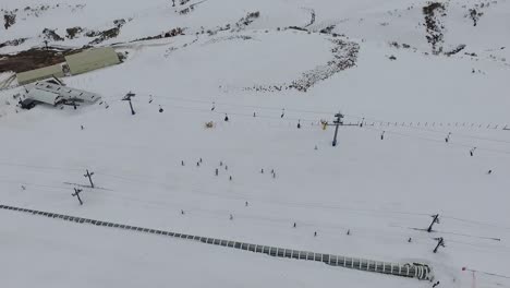 chairlifts and people skiing in alto campoo ski resort aerial shot