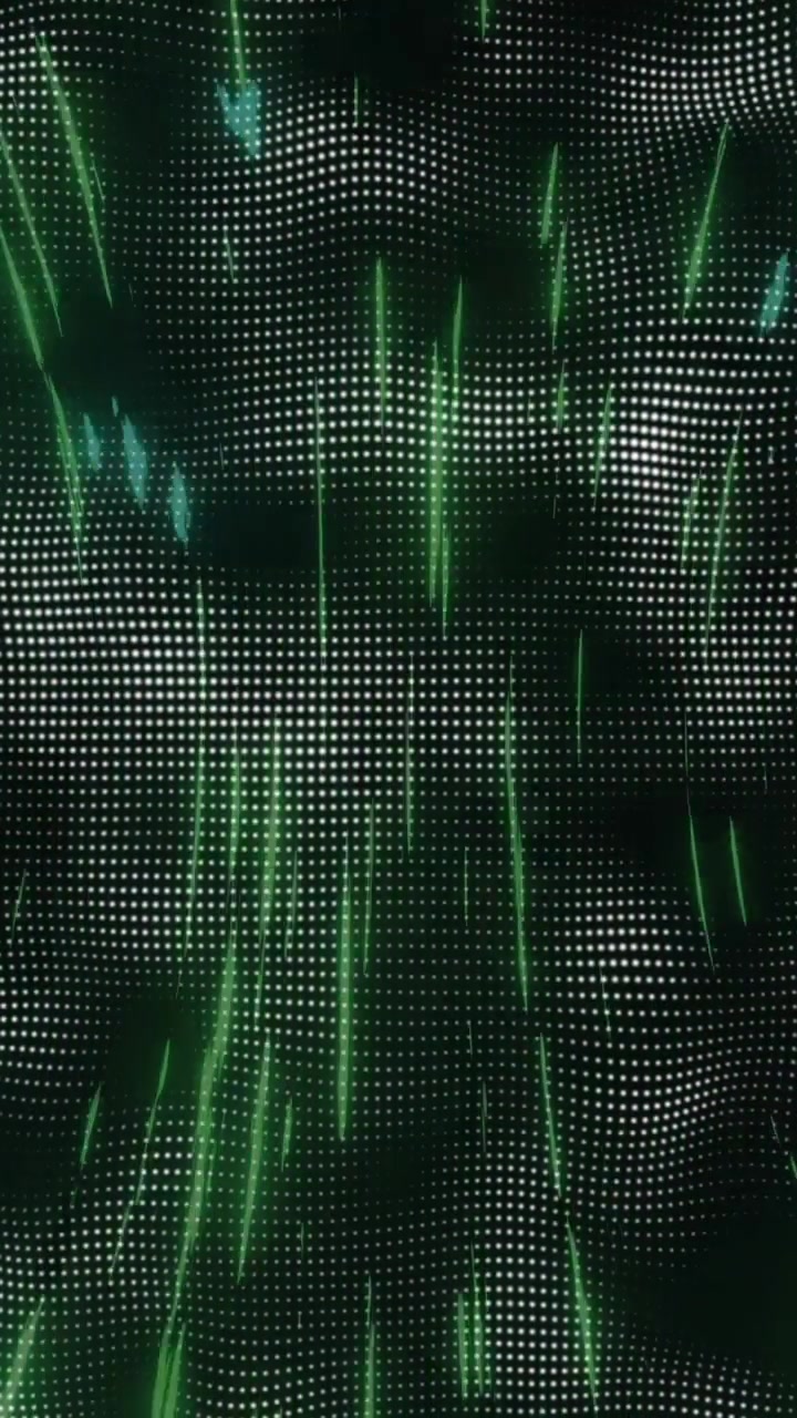 Animazione di linee e punti digitali verdi che creano motivi a onda su sfondo scuro