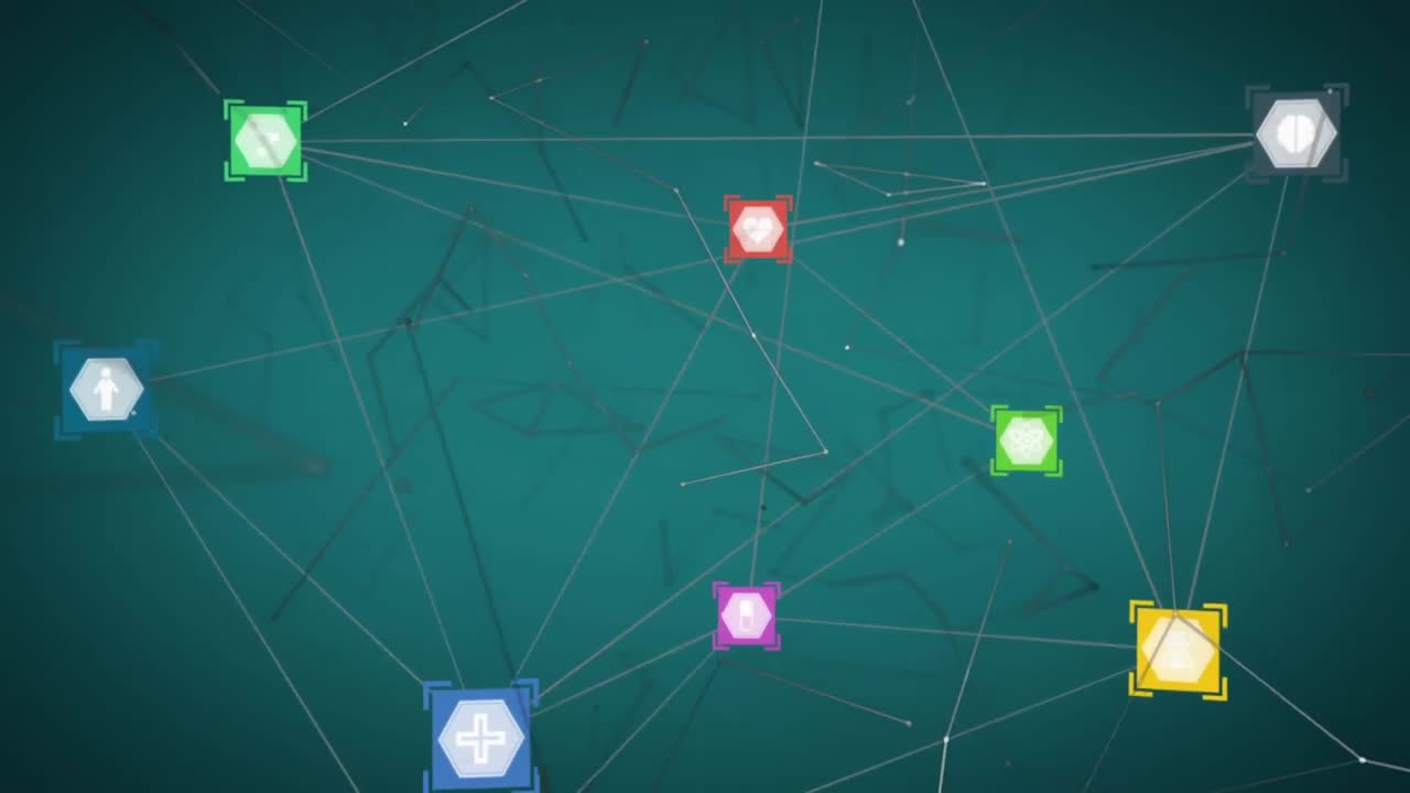 animación de la red de conexiones sobre un fondo verde oscuro