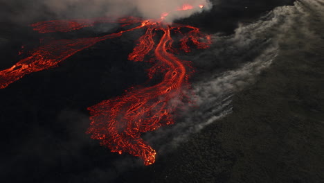 aerial view of a volcanic eruption