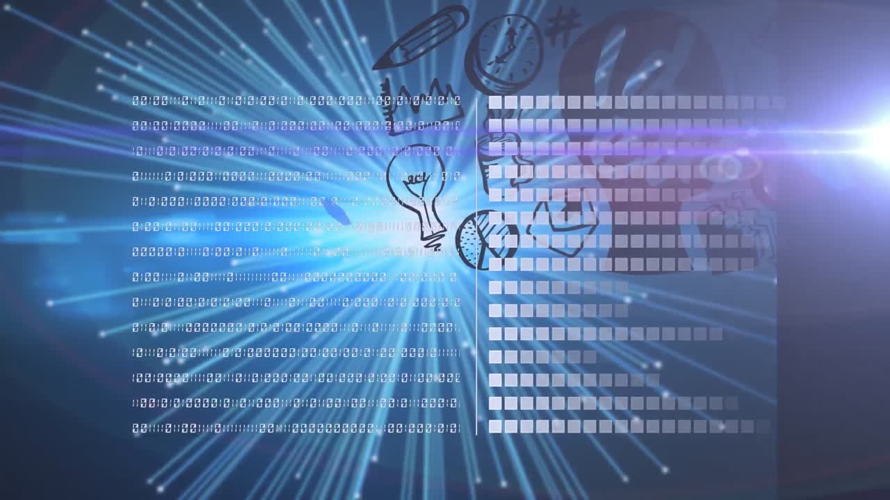 Animation of data processing over digital icons