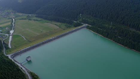 aerial view of a reservoir in a mountainous region