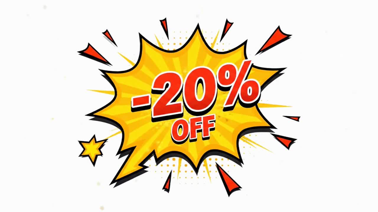 Twenty percent off sale banner in a bright comic pop art style