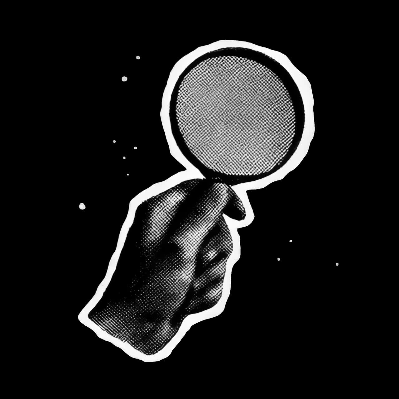 Vintage hand holding magnifying glass animation isolated asset, transparent 4K video, alpha channel