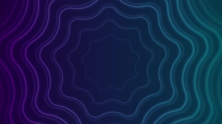 Sfondo astratto futuristico in movimento con cerchi ondulati neon blu e viola