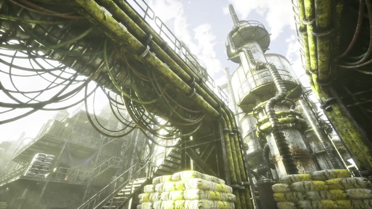 View from below highlighting heavy cables and structural elements
