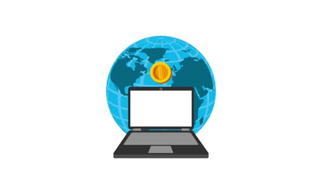 el mundo del dinero de las monedas del portátil