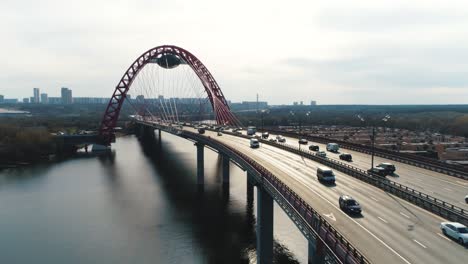 aerial view of the krymsky bridge in moscow