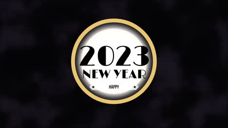 2023 and happy new year with fly gold confetti and glitters on black gradient