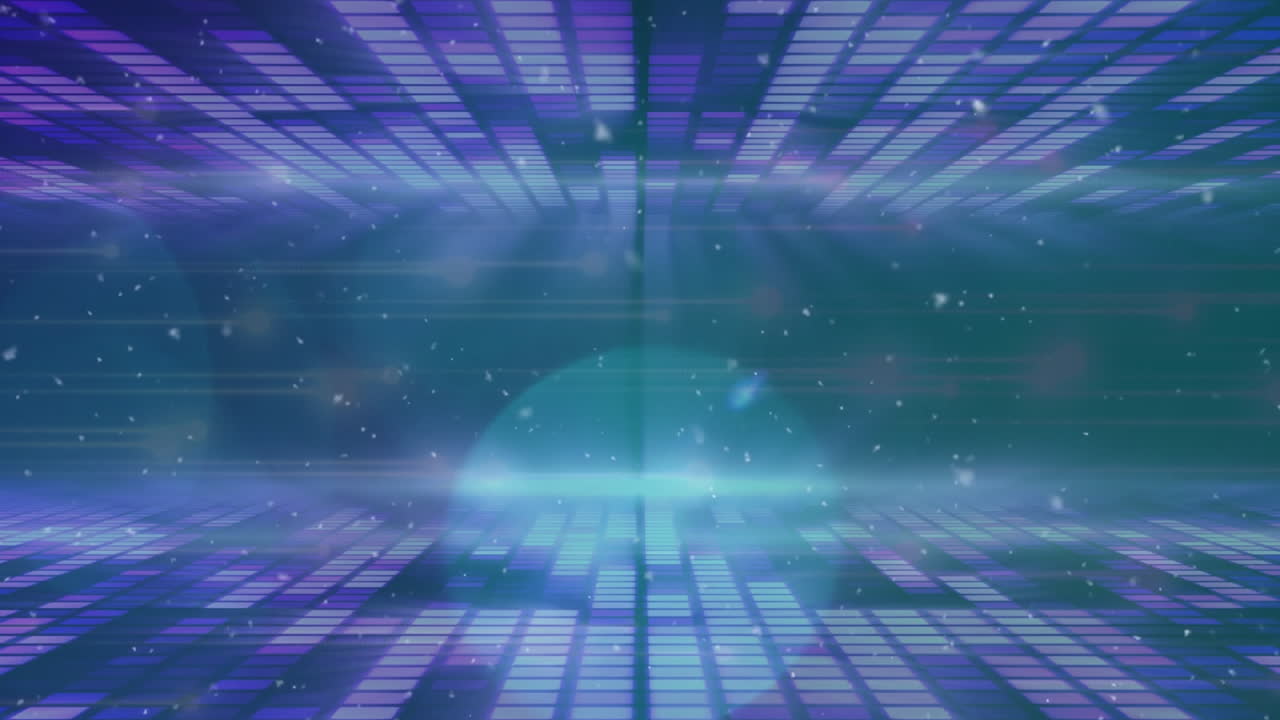 animación de puntos de luz y confeti sobre un fondo azul