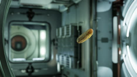 marinated pickled cucumber floating in internation space station