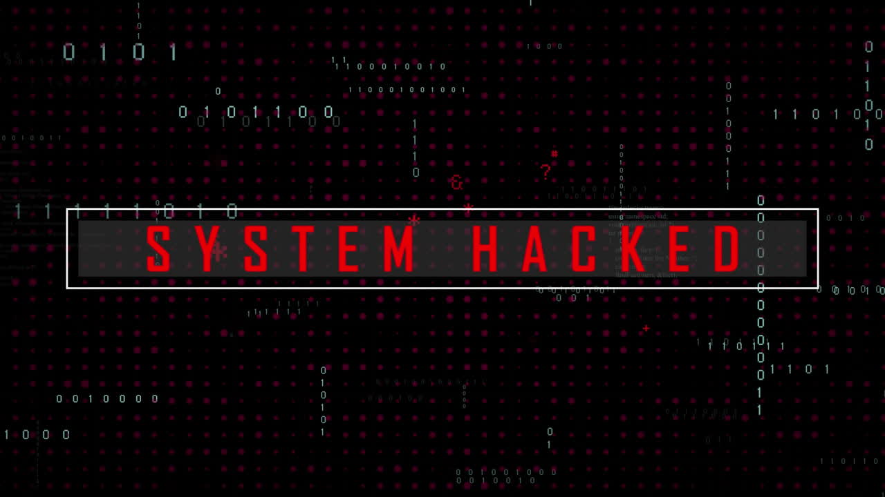 animación del procesamiento de datos de texto hackeado del sistema sobre un fondo negro