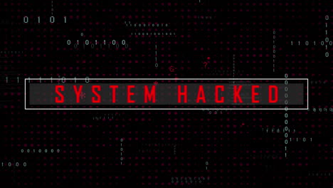 animation of system hacked text data processing over black background