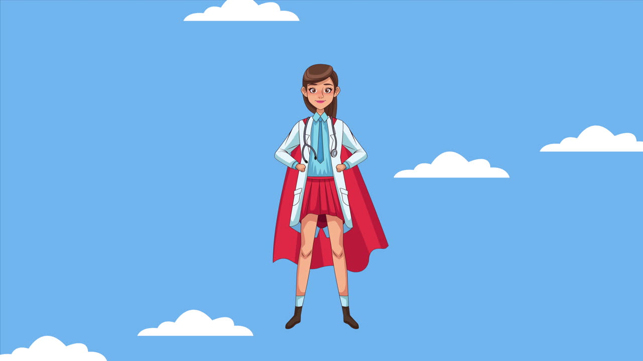 personaje femenino heroico de superdoctor animado