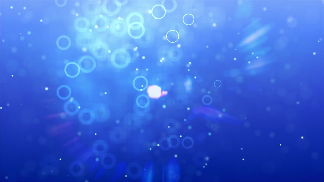 파란 공간에서 움직이는 원형 불빛의 추상적인 배경