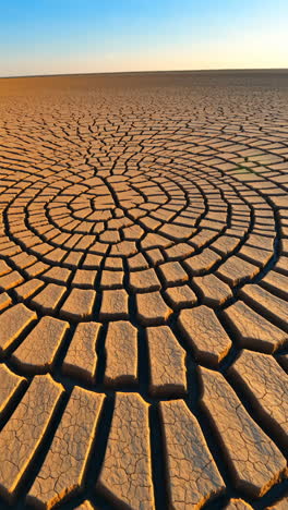 cracked earth landscape with circular patterns at golden hour