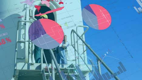 animación de estadísticas y procesamiento de datos sobre ingenieros caucásicos en la turbina eólica