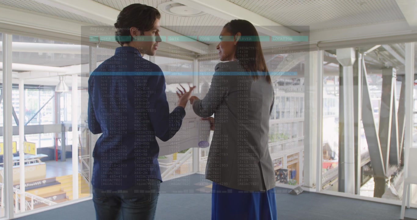 Animación del procesamiento de datos financieros sobre gente de negocios