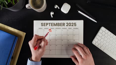 september 2025 calendar on a desk