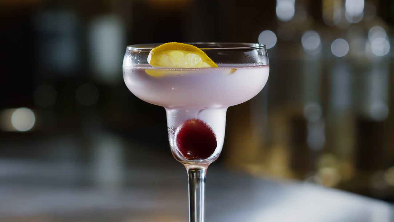 Cocktail med kirsebær og citronskive