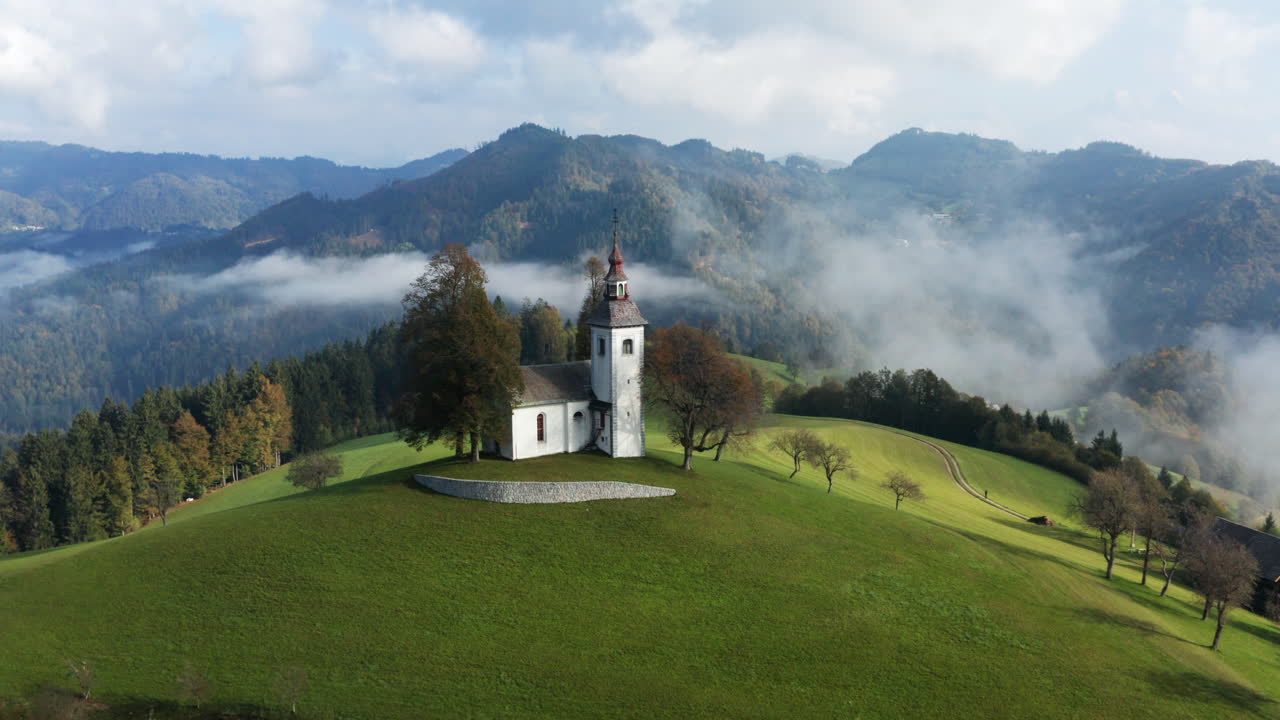 Church Of St. Thomas On The Hill In Slovenia - Drone Shot