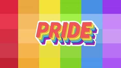 animation of pride text over rainbow stripes