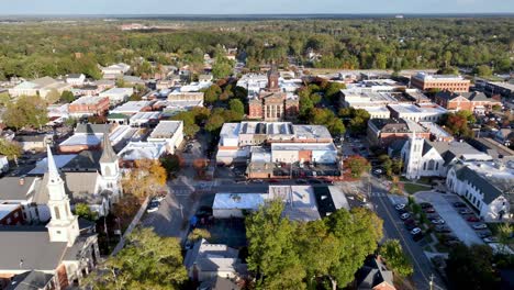 aerial-high-push-in-over-newnan-georgia,-small-town-usa