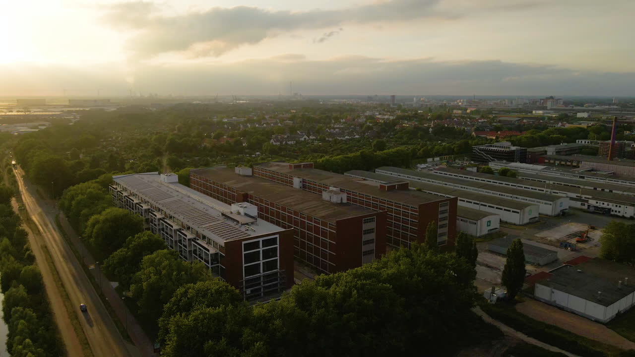 Large Factory Buildings Beside The Highway At The City Of Bremen In Germany