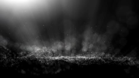 seamless loop,black background, digital signature with particles, sparkling waves, curtains and areas with deep depths. the particles are white light waves.