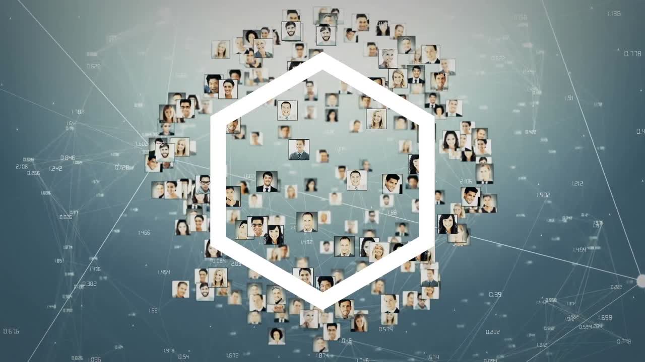 Animation of hexagon and photos with network of connections