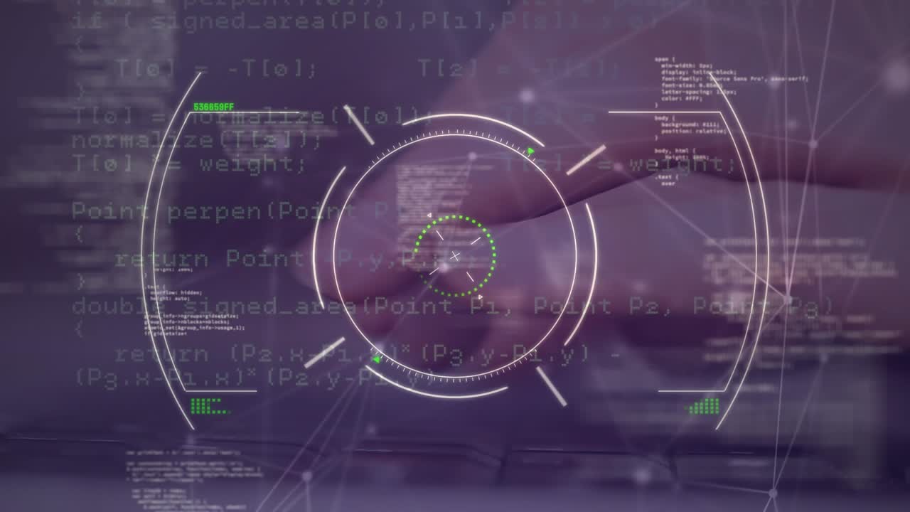 Animation of scope scanning and financial data processing over computer keyboard